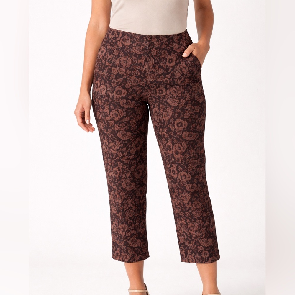 Style & Company Floral Patterned Brown/Black Women’s Pants - 12 P 97% Cotton